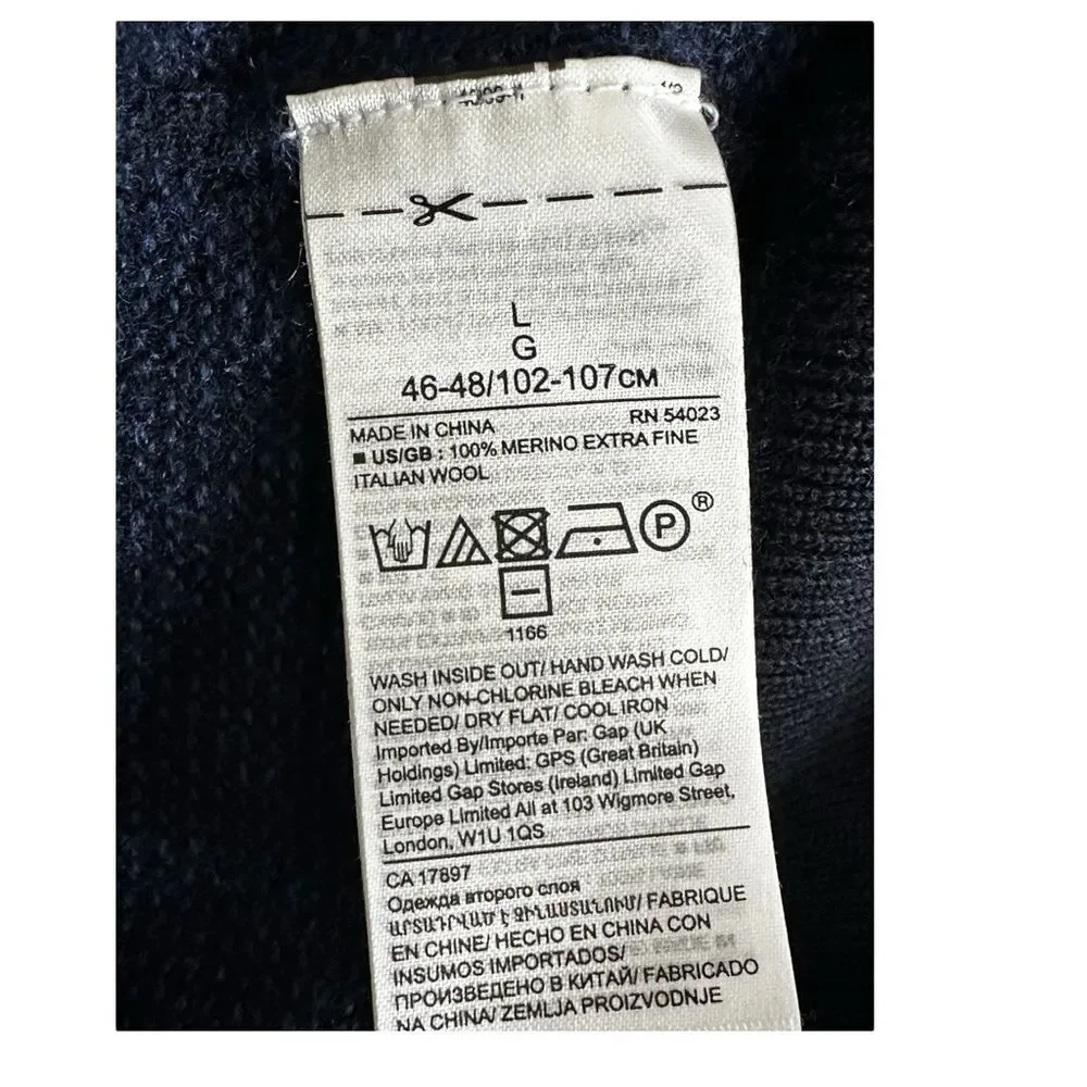 Banana Republic Italian Merino Wool Baruffa Crew Neck Sweater Blue Size Large